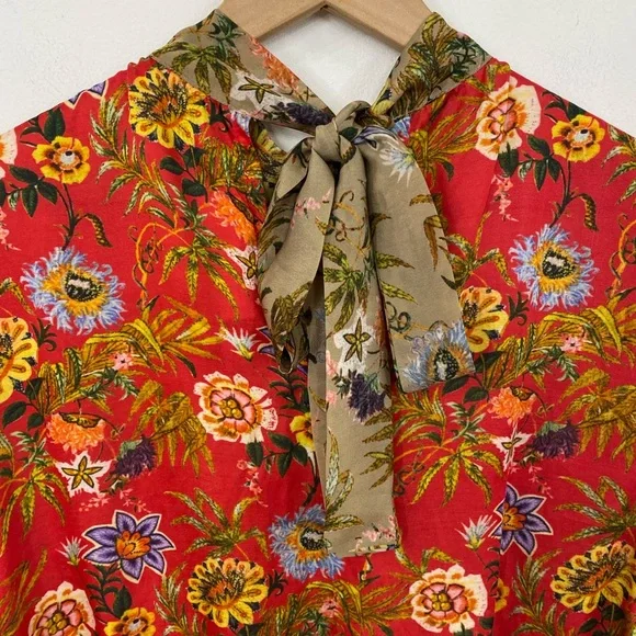 Nikasha Red Floral Toscana Tie Back Peasant Blouse - Picture 8 of 9
